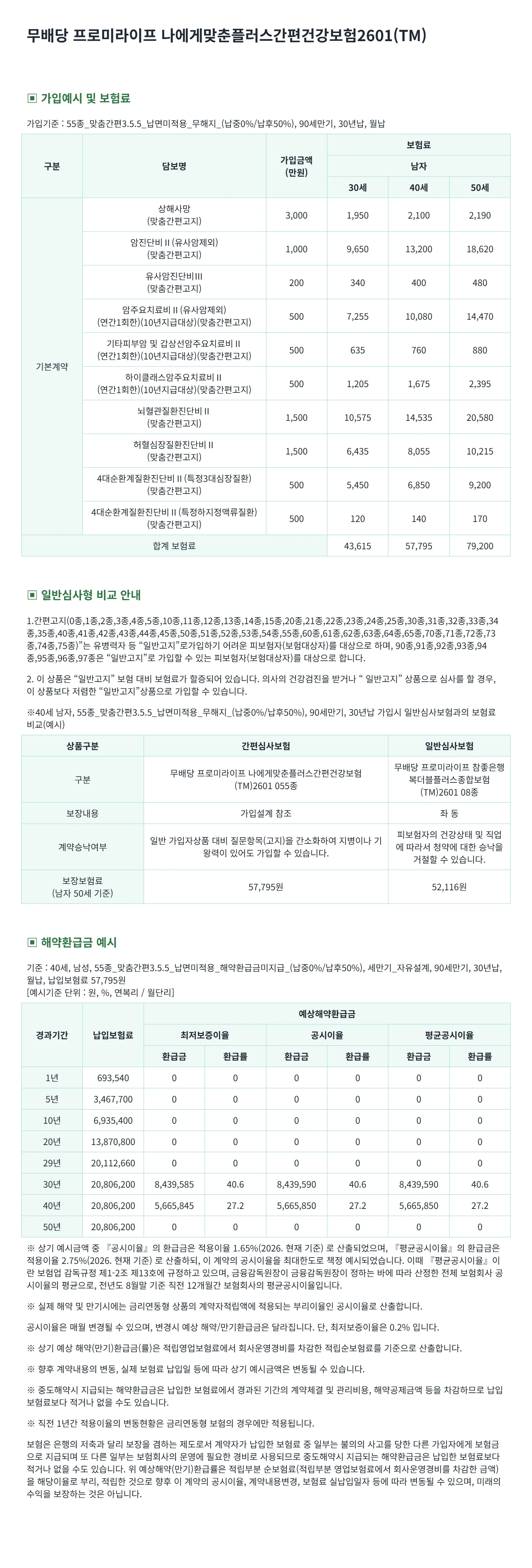 비갱신보험 가입예시(남성)