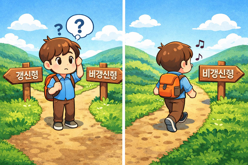 보험 갱신형과 비갱신형 중 선택을 고민하다 비갱신형을 선택하는 비교 이미지